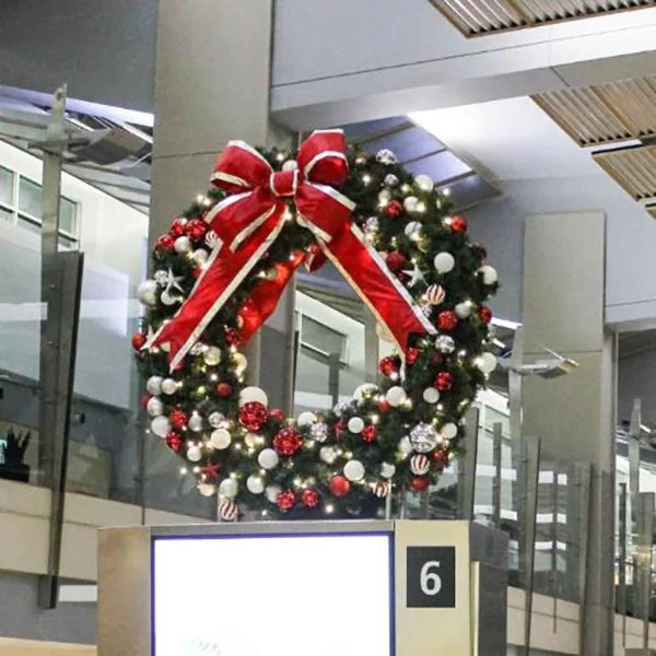 Pre-Decorated Christmas Wreath with Warm White Lights Red/White/Silver