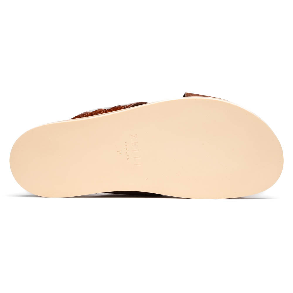 RENA Italian Goatskin Suede Croc Embossed Slide Cognac