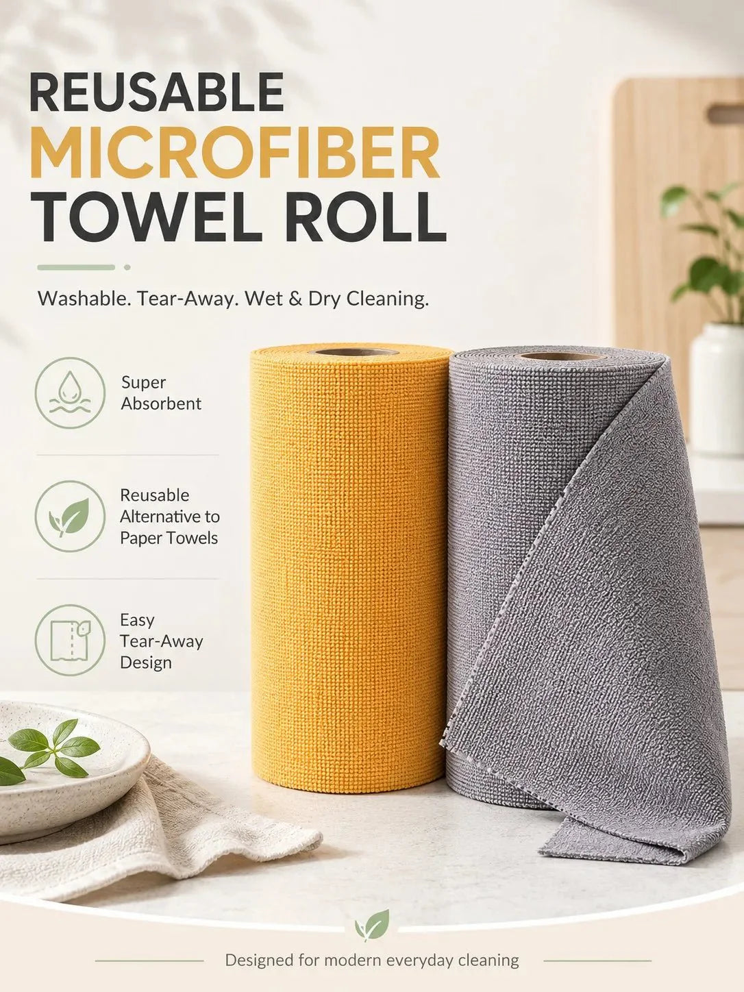 Reusable Microfiber Cleaning Cloths Tear-Away Roll