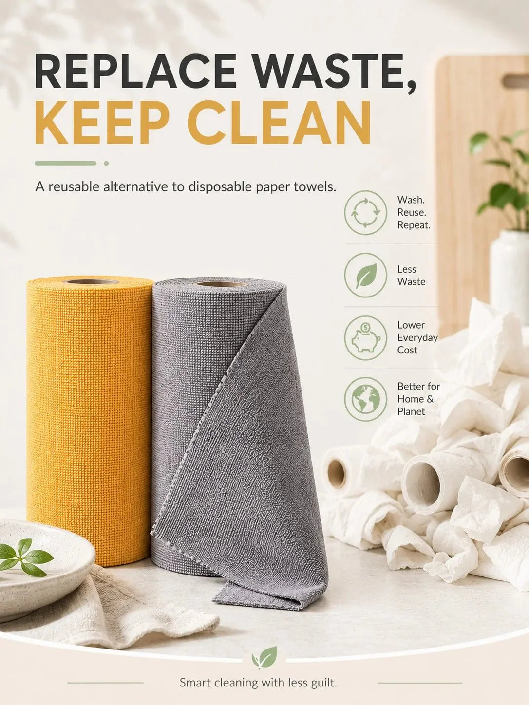 Reusable Microfiber Cleaning Cloths Tear-Away Roll