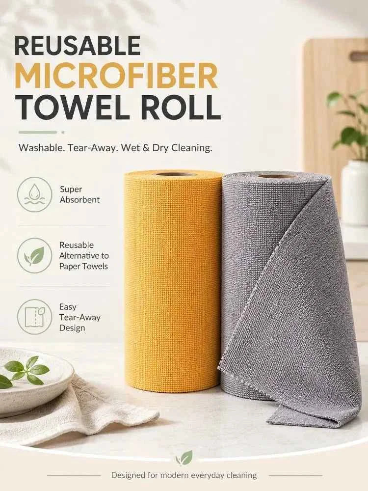 Reusable Paper Towels Microfiber Cleaning Cloths Tear Away Washable Roll For Kitchen Counters Heavy Duty Degreasing Dishwashing