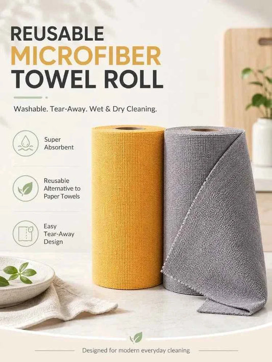 Reusable Paper Towels Microfiber Cleaning Cloths Tear Away Washable Roll For Kitchen Counters Heavy Duty Degreasing Dishwashing