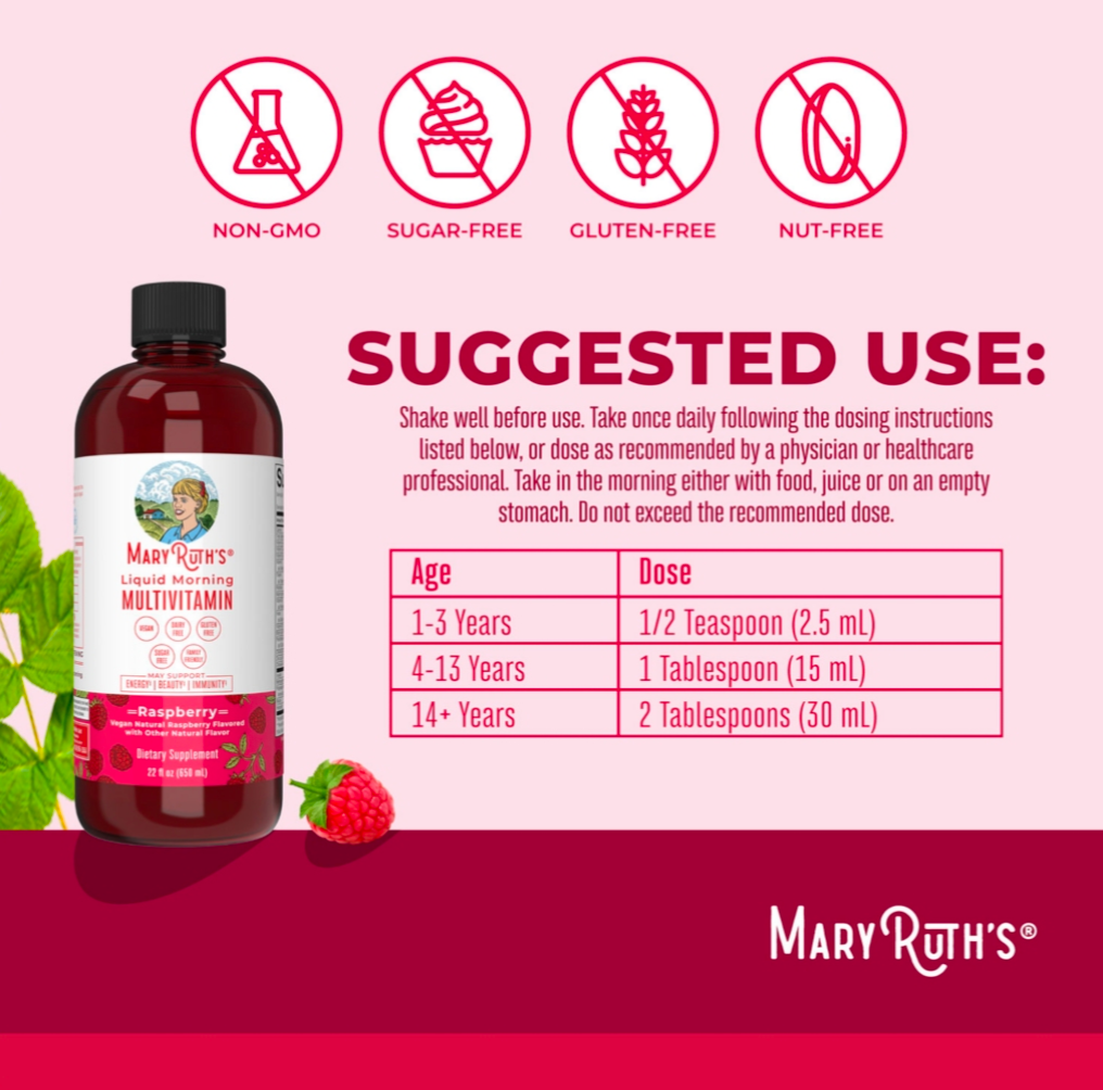 MaryRuth's Liquid Multivitamin – Raspberry Energy & Immunity