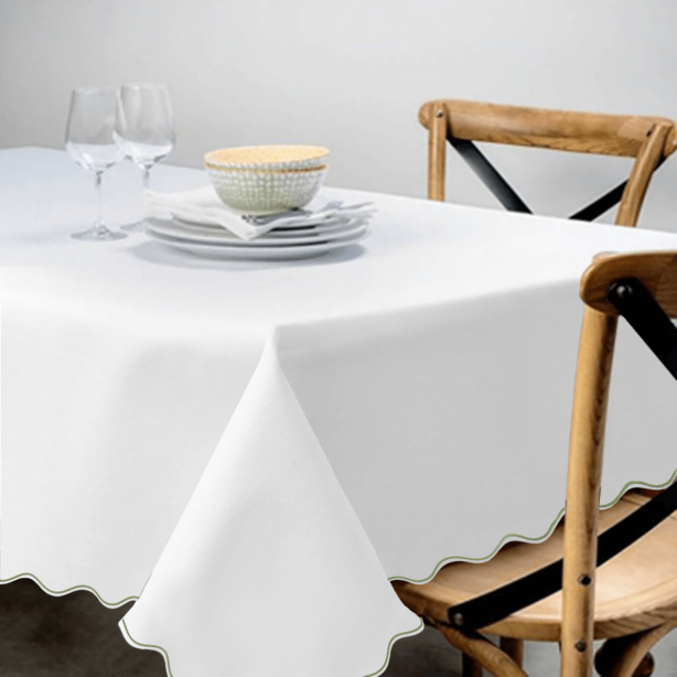 Scallop Embroidery Sateen Cotton Solid Table Cloth