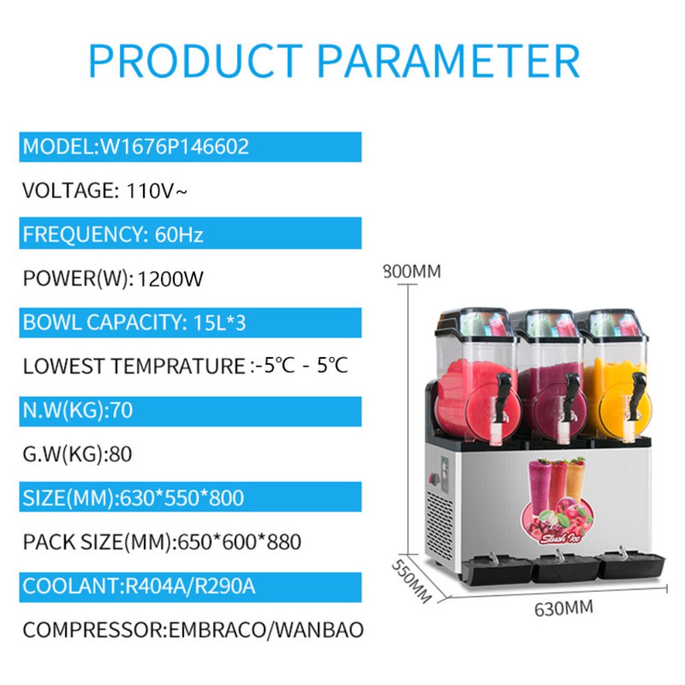 Premium Commercial Stainless Steel Slushy Machine With Triple Tank Advance Cooling, 45L (SAK52258)