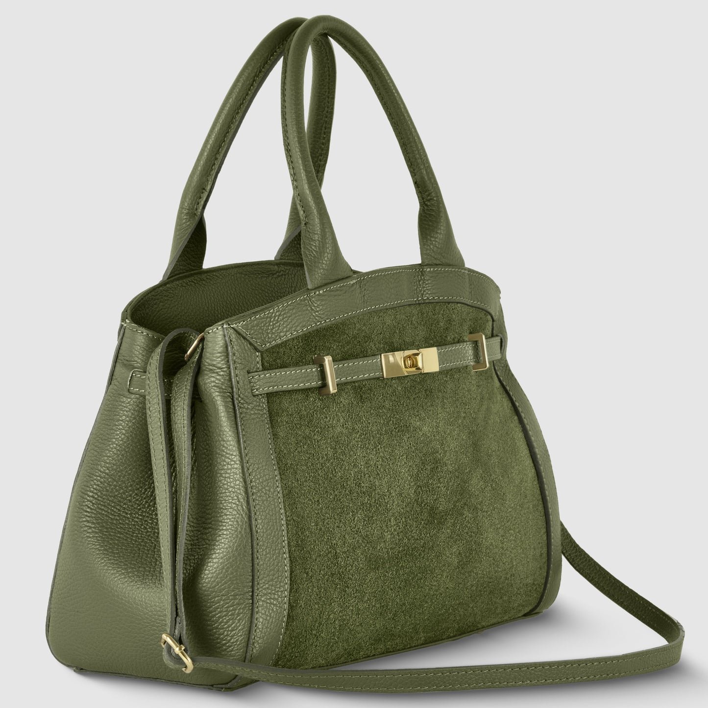 Calf & Suede Leather Top-Handle Bag