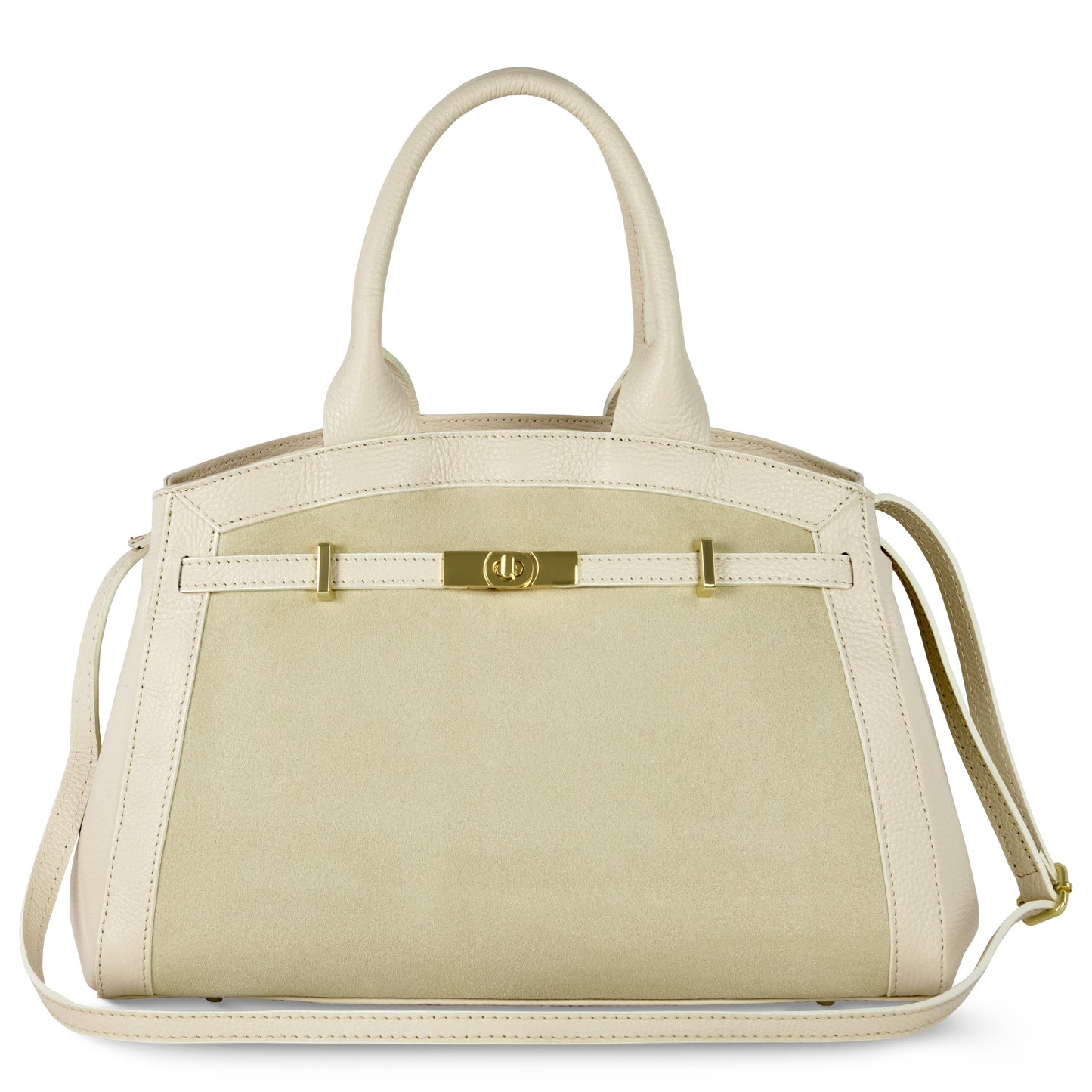 Calf & Suede Leather Top-Handle Bag