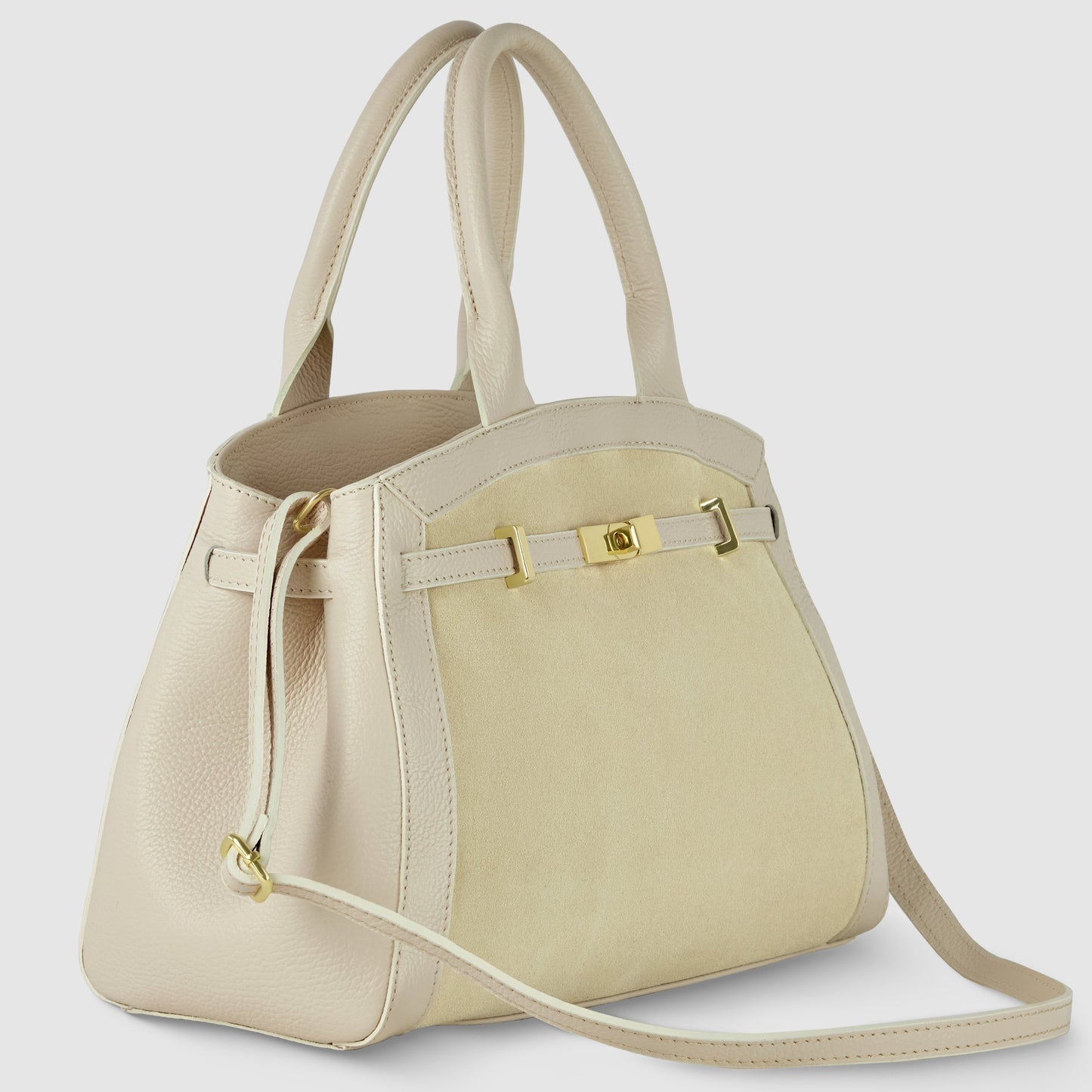 Calf & Suede Leather Top-Handle Bag