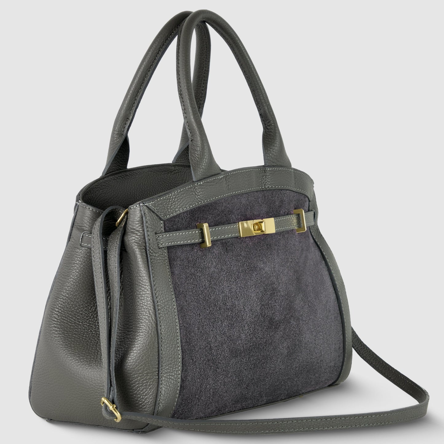 Calf & Suede Leather Top-Handle Bag