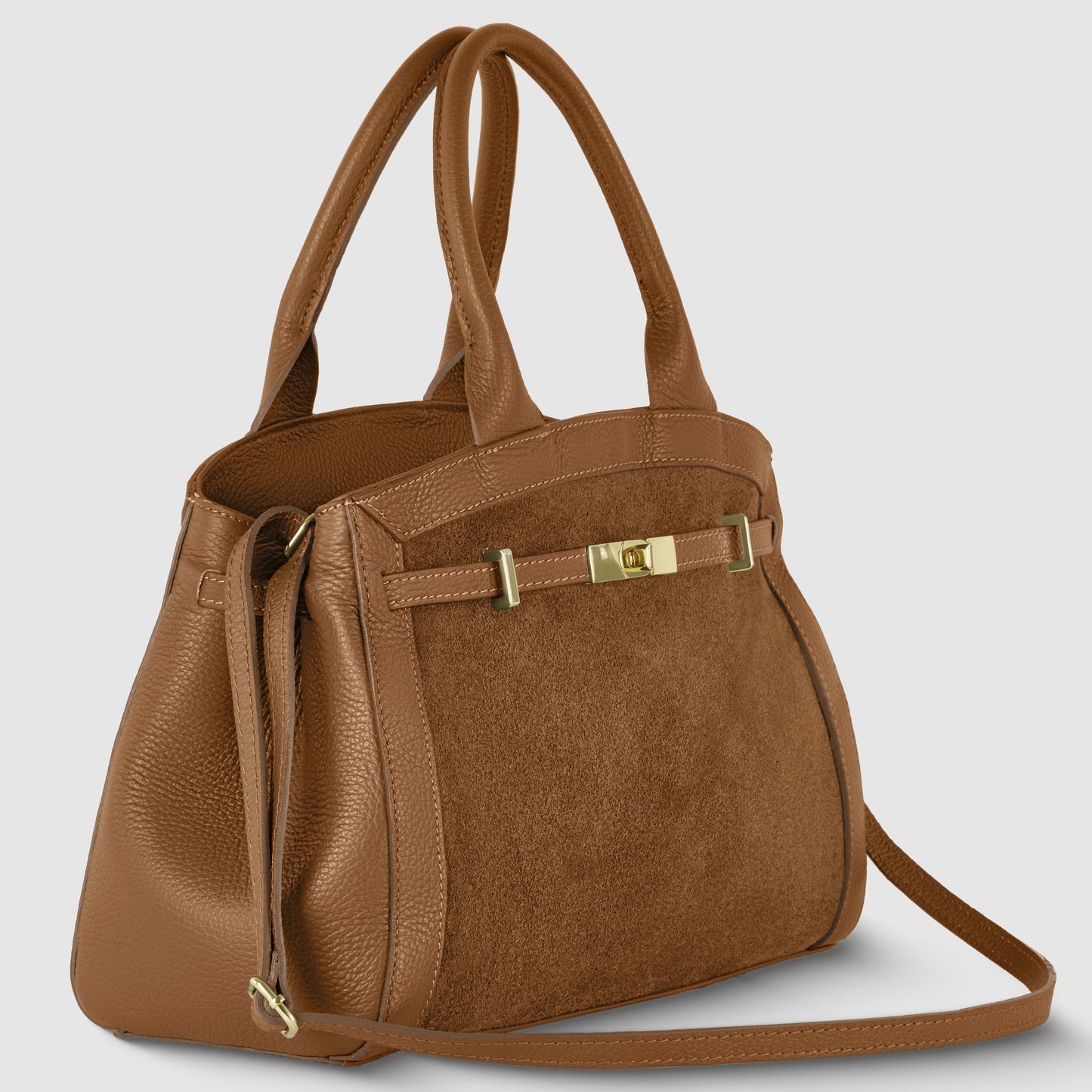 Calf & Suede Leather Top-Handle Bag