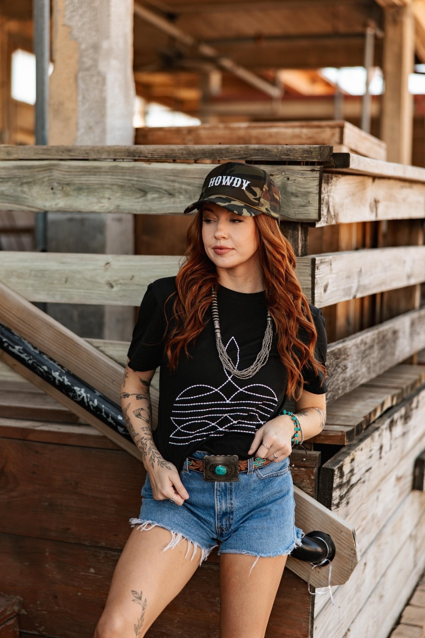 The Original, Viral Boot Stitch Western Graphic Tee – Black Tee