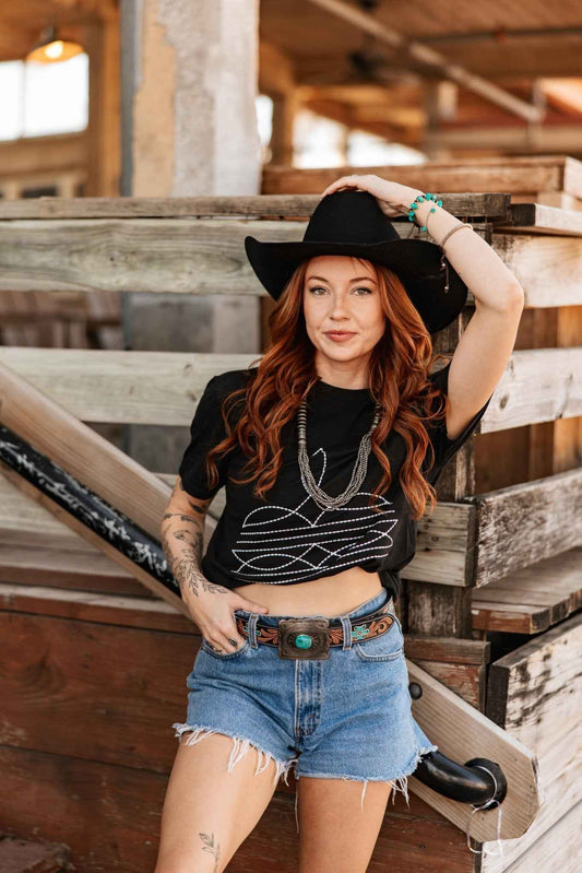The Original, Viral Boot Stitch Western Graphic Tee – Black Tee