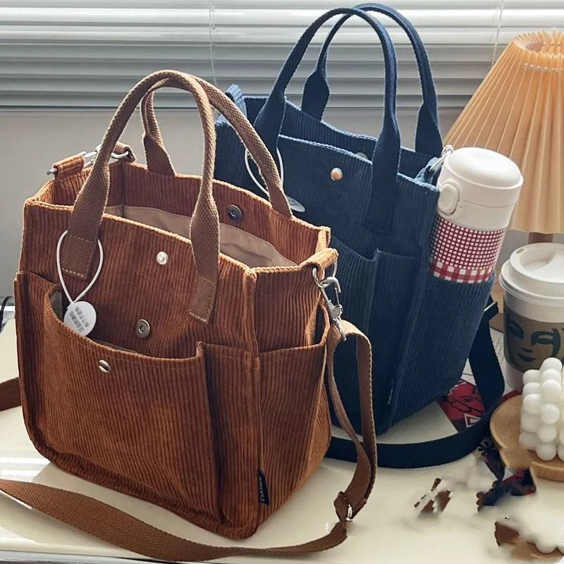 Corduroy Crossbody Tote Bag