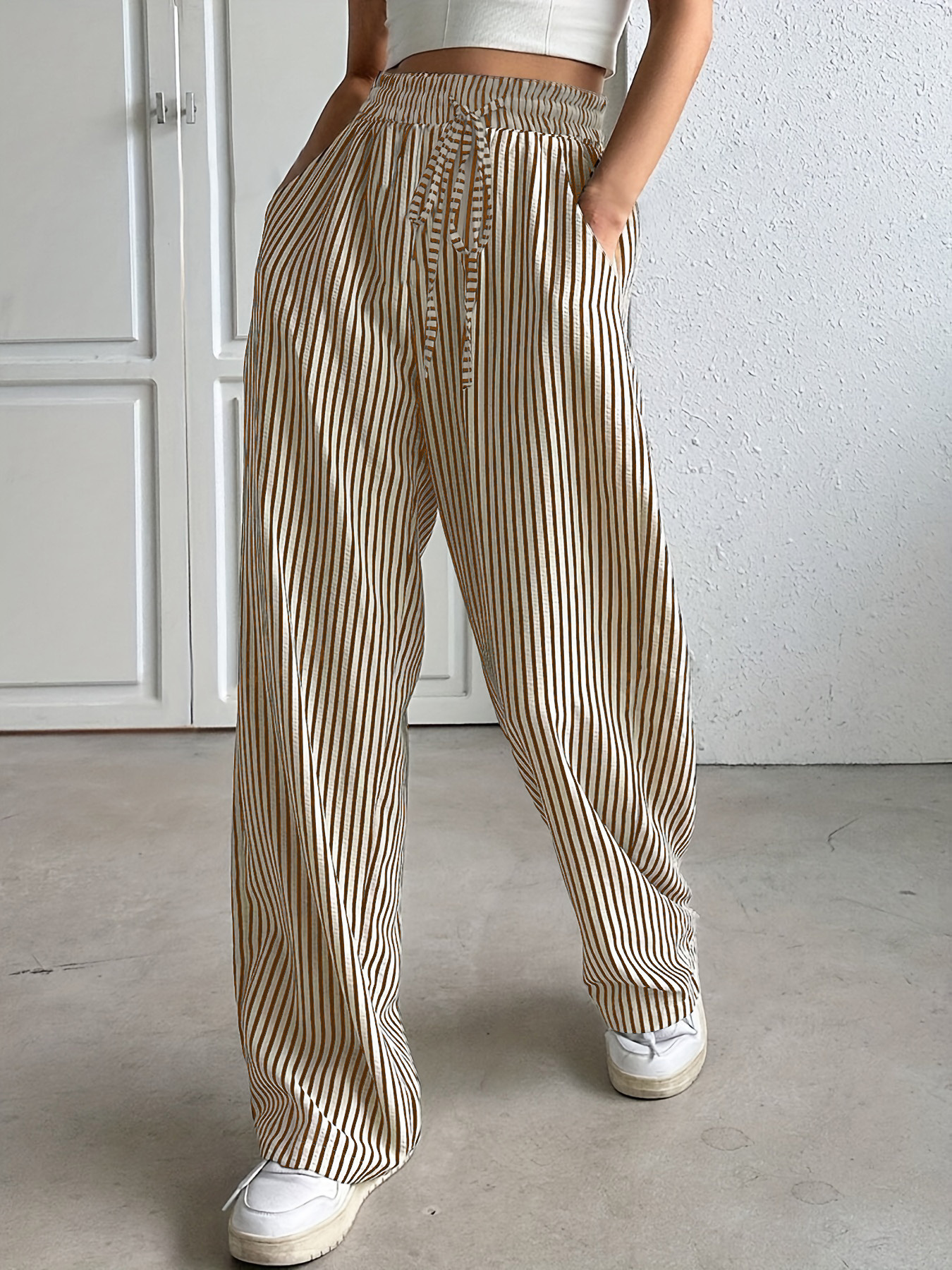 Korean Style Striped Drawstring Pants