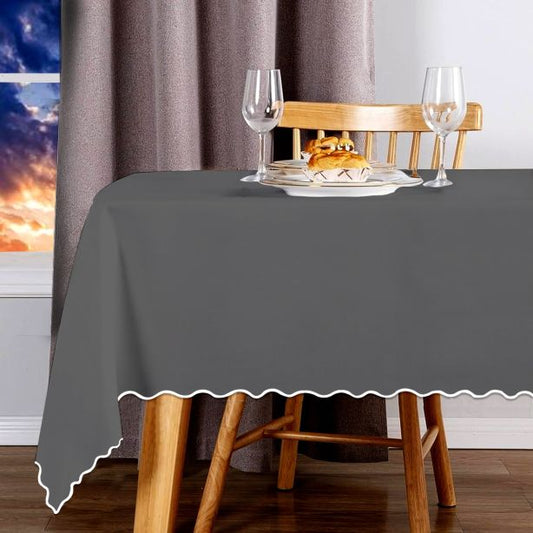 Scallop Embroidery Sateen Cotton Solid Table Cloth - Dark Grey