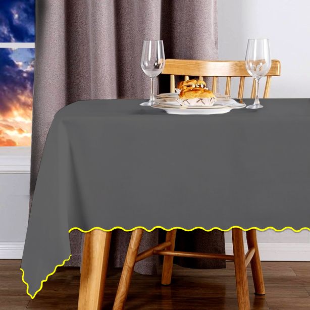 Scallop Embroidery Sateen Cotton Solid Table Cloth - Dark Grey