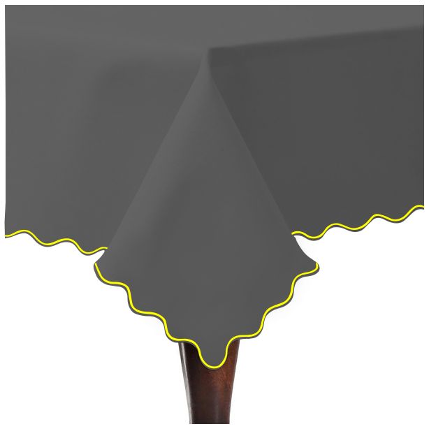 Scallop Embroidery Sateen Cotton Solid Table Cloth - Dark Grey