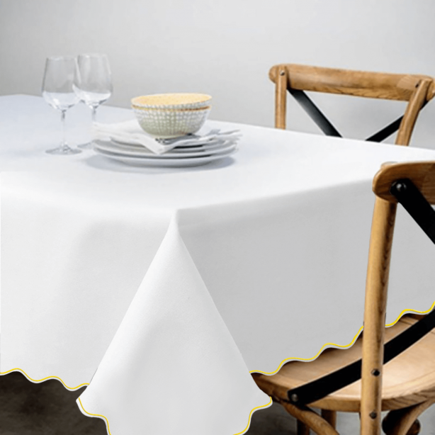 Scallop Embroidery Sateen Cotton Solid Table Cloth
