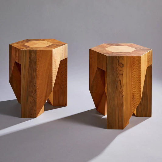 Jindai Cedar Stool - Yosegi Pair Stool Edition